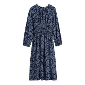 Madewell Bubble-Sleeve Smocked Midi Dress Womens L Blue Floral